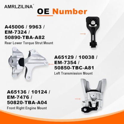 Engine Motor and Transmission Mount Kit for Civic 2016-2021 - size: 2016-2018 Civic EX-T; 2016-2017 Turbo 1.5L