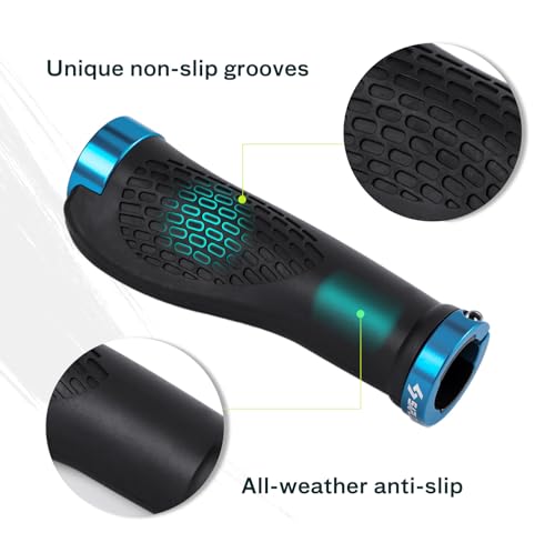SAPLIZE Bike Handlebar Grips, Ergonomic Design, Wide Palm Support Rubber Bike Grips, Double Lock-on, for Mountain Road MTB Bike, Urban Bikes Scooters, Multi-Color Options - color: Classic Black+Blue