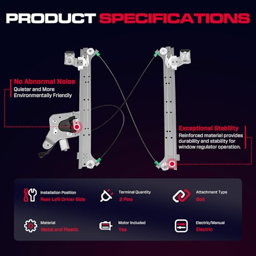 Rear Driver Side Power Window Regulator with Motor (2 Pins) Fit for 2001-2006 Chevrolet Silverado 1500 3500, Avalanche Suburban GMC Sierra 1500 2500 3500 Yukon XL Cadillac Escalade, 741-578 - size: Rear Driver (LH)