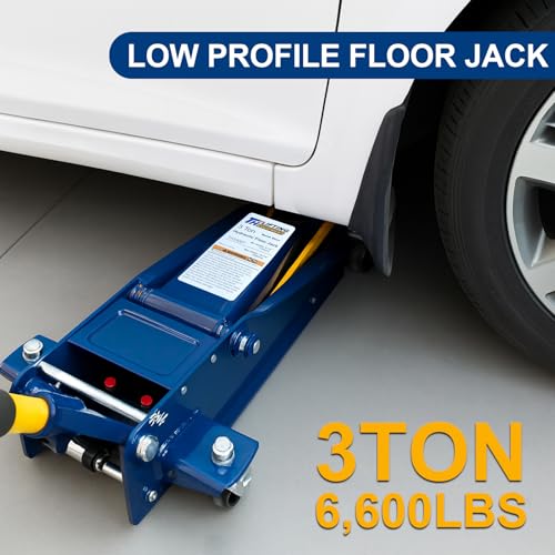 3 Ton Heavy Duty Hydraulic Floor Jack for Car, 6,600 lbs Steel Jack with Double Pumps Quick Lift, Rotating Rear Casters, Lifting Range 5-1/4"–18-1/4", Blue