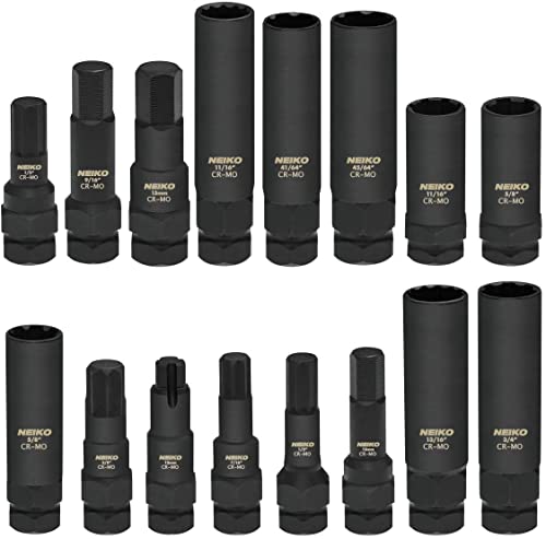 Neiko 02457A Lug-Nut Key Set, Wheel-Lock Removal Tool Kit for Aftermarket and Factory Wheel Tire Keys, SAE and Metric Lug Sockets, 16 Pieces - size: 16 Piece, style: Lug Nut Key