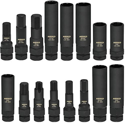 Neiko 02457A Lug-Nut Key Set, Wheel-Lock Removal Tool Kit for Aftermarket and Factory Wheel Tire Keys, SAE and Metric Lug Sockets, 16 Pieces - size: 16 Piece, style: Lug Nut Key