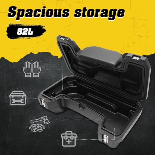 TCMT 82L ATV Part Rear Rack Back Seat Storage Pack Luggage Trunk W/Backrest Black - color: Black 82L