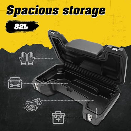 TCMT 82L ATV Part Rear Rack Back Seat Storage Pack Luggage Trunk W/Backrest Black - color: Black 82L