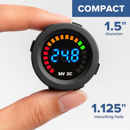 MGI SpeedWare 24vDC Voltmeter Gauge with Blue LED Digital Display (Long Body) - size: 24V Long Body