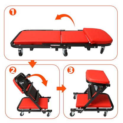 PENSUN 40" Foldable 2-in-1 Rolling Car Creeper/Seat, Steel Z Garage Rolling