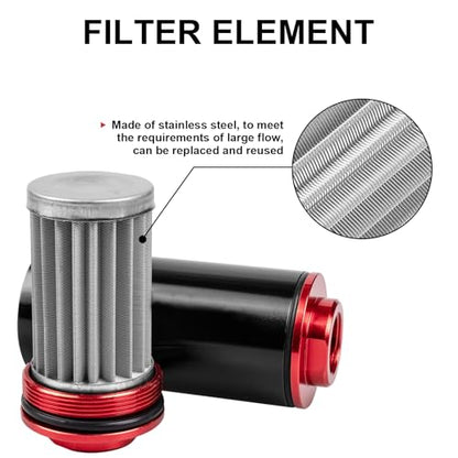 LUNEY 100 Micron Inline Fuel Filter with 6/8/10AN Adapters & 50MM Bracket