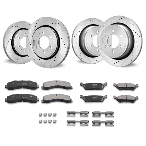 VEVOR Brake Kit Front and Rear, Compatible with 2012-2020 Ford F-150 (MPB only), Drilled and Slotted Brake Rotors Ceramic Brake Pads Replacement, 13.8" Front Rotors 13.7" Rear Rotors - size: S-54153 + S-54186