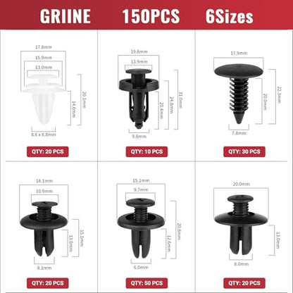 150PCS Car Clips & Plastic Rivets, 6 Popular Sizes Auto Body Fasteners, Replacement Clips for Bumper, Fender, Door Panel, Universal for Most Car Models for Body Repair - size: 150pcs-Universal