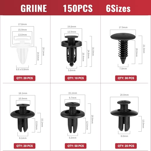 150PCS Car Clips & Plastic Rivets, 6 Popular Sizes Auto Body Fasteners, Replacement Clips for Bumper, Fender, Door Panel, Universal for Most Car Models for Body Repair - size: 150pcs-Universal