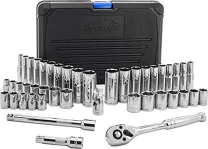 45 Pieces - EPAuto 3/8" Drive Socket Set with 72-Tooth Pear Head Ratchet - size: 45 Pieces
