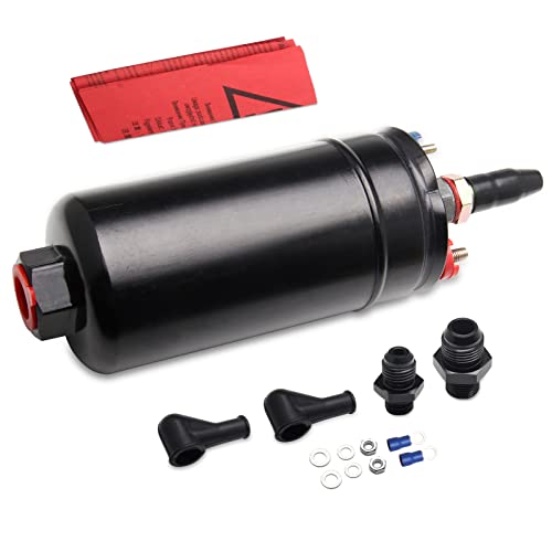 300LPH Inline Fuel Pump High Pressure 12V Electric Fuel Injection 10AN Inlet 8AN Outlet Universal High Flow External Fuel Pump Replace 580254044 HTRACING