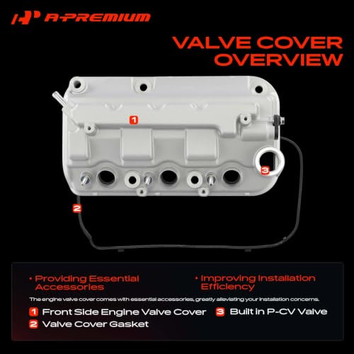 A-Premium Front Side Engine Valve Cover with Gasket Compatible with Honda Acura Model - 2008-2017 - Accord, Crosstour, Odyssey, Pilot, Ridgeline, RDX, TL, V6 3.5L Gas, Replace# 12310R70A00 12310R70A10