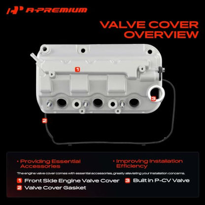 A-Premium Front Side Engine Valve Cover with Gasket Compatible with Honda Acura Model - 2008-2017 - Accord, Crosstour, Odyssey, Pilot, Ridgeline, RDX, TL, V6 3.5L Gas, Replace# 12310R70A00 12310R70A10