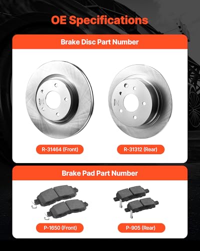 VEVOR Front and Rear Brake Kit Compatible with 2013 Nissan Altima (Base, SL, SV & S Sedan), 2014-2018 Nissan Altima, 2019-2023 Nissan Altima (with Manual Parking Brake), Hollow Structure Front Rotors - size: S-31464 + S-31312