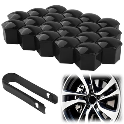 20PCS Lug Nut Covers 17mm Black Hex Lugnut Covers with Removal Tool for Protecting Decorating Wheel Bolts Automotive Exterior Accessories for Most Car Lug Nut Caps (17mm)