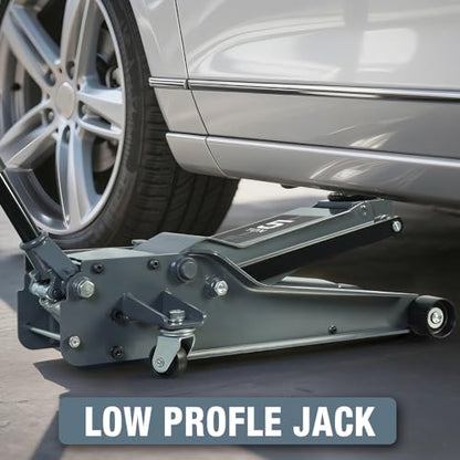 5 Ton Hydraulic Low Profile Floor Jack, Grey - color: Grey