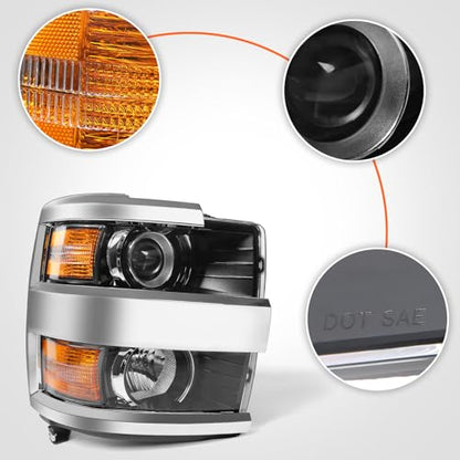Headlight Fit for Chevy Silverado 2500HD 3500HD 2015-2019 Right - color: Chrome Housing, size: Right Passenger Side