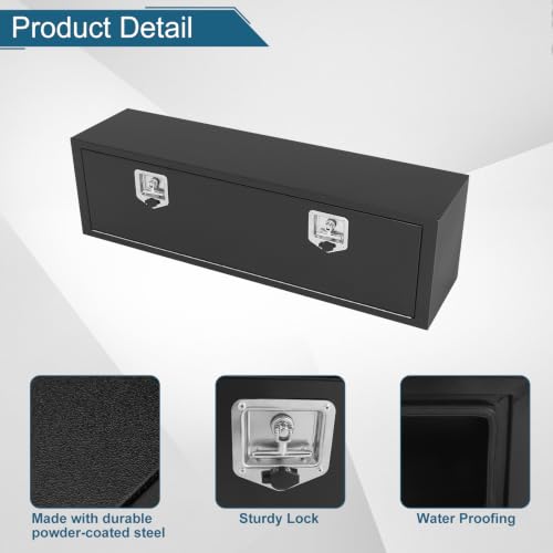 48"X12"X14" Underbody Steel Truck Box Black Heavy Duty Underbody Storage Box Waterproof Truck Tool Box Organizer w/Lock & Keys For RV,Pick up Toolbox - size: 48"x12"x14"
