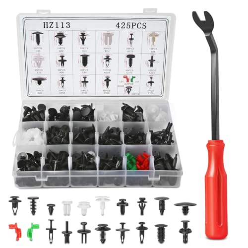 DNA Motoring 425pcs Car Push Retainer Clips, Plastic Bumper Clip Fender Clip, Door Trim Panel Clips, Bumper Fender Rivets Fasteners Push Retainer Kit for Ford, GM, Chrysler, Toyota, TOOLS-00733 - style: 425pcs