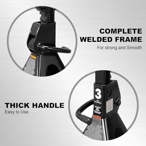 Torin AT43202B-1 Steel Jack Stands: 3 Ton (6,000 lb.) Capacity, Black, 1 Pair - size: 3 TON, style: Normal