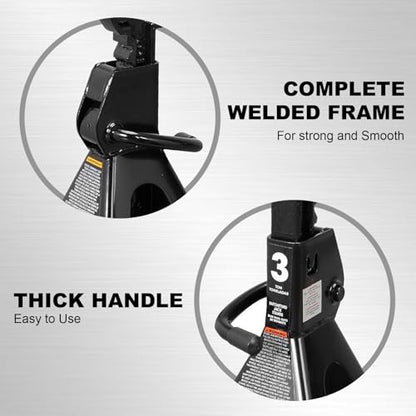Torin AT43202B-1 Steel Jack Stands: 3 Ton (6,000 lb.) Capacity, Black, 1 Pair - size: 3 TON, style: Normal