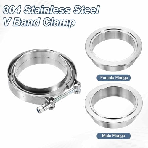 HARFINGTON 2pcs V Band Clamp with Flange 4 Inch 304 Stainless Steel Male Female V-Band Exhaust Clamp Flange Kit for Auto, Silver - size: 4 Inch
