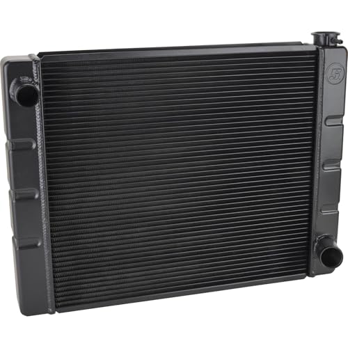 Speedway Motors Universal Aluminum Radiator, 28 Inch, Black, High-Performance Cooling with Dual 1” Rows, Single Pass Style, CNC Billet Filler Neck, Compatible with Chevy SBC/BBC - size: 28 Inch