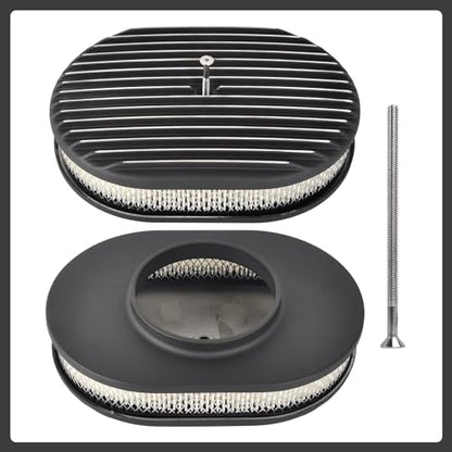 12" Air Cleaner Kit Black Aluminum Oval Full Finned - color: Black, size: 12"-Oval Fully Finned