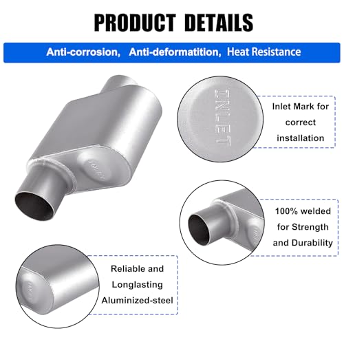 Universal Mufflers,Performance Automotive Exhaust Muffler，Single Chamber 2.25 inch inlet (ID) 2.25 inch outlet (ID) FH72441 - color: Silver, size: 2.25"