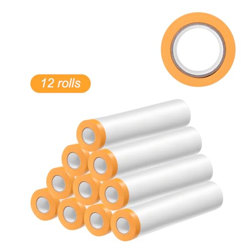 HARFINGTON 12 Rolls Pre-Taped Masking Film 78.7" x65.6ft Tape and Drape Painters Plastic Drop Cloth Film with Tape Plastic Sheeting for Automotive Painting Covering - color: Yellow, size: 78.7"x65.6ft