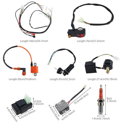 Windance 8PCS Complete Electrical Wiring Harness Kit with CDI Solenoid Relay Rectifier Ignition Switch Ignition Coil for Most Chinese 4 Stroke Motorcycle ATV Quad Dirt Bike Go Kart 150CC 200CC 250CC