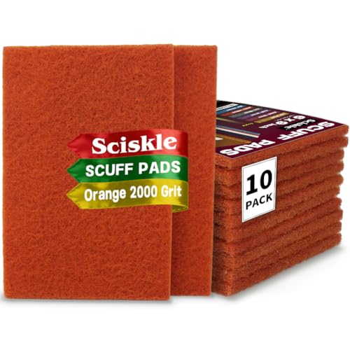 6" x 9" Orange Micro-Finishing Scuff Pads, 10 Pack – Non-Woven Hand Pads for Paint Correction, Surface Leveling, Scouring & Pre-Polish Prep – Reusable Aluminum Oxide Abrasive Pads - color: Orange