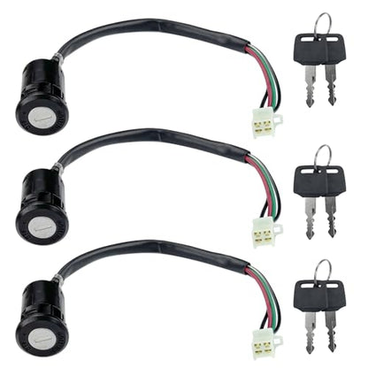 3Pcs 4 Wire Ignition Switch with Key for Tao Tao Coolster 110cc 125cc Chinese ATV Sunl Kazuma Roketa Apollo Coleman Hawk 50cc 70cc 90cc Quad 4 Wheeler Pit Dirt Bike