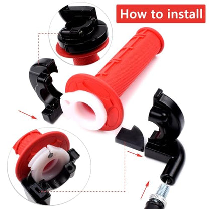 7/8" 22mm Twist Throttle Accelerator Soft Rubble Handle Grip Cable kit for 50cc 90cc 110cc 125cc 4-Stroke SSR Coolster Apollo CRF50 Roketa Pit/Dirt/Mini/ATV Quad Pocket Bike - color: Red