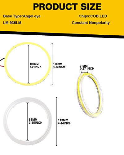 Qasim 1-Pair White 110MM 81SMD COB LED Halo Ring Angel Eyes with lampshade Cover 12V 24V Led DRL Fog Light - size: 110MM-white