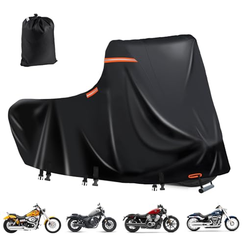 Heavy Duty Motorcycle Cover XL Waterproof Outdoor,600D Power Sports Vehicle Covers,Nano Silver Inner,5 Reflective Strips,3 Windproof Buckles,Air Vents,Rain UV Dust Proof(1XL 86" x 39" x 51" Black) - color: Black, size: 86"x39"x51"