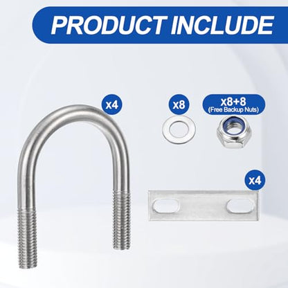 METALLIXITY U Bolts 4Set M10x45x76,Round U Bolt Kits 304 SS U Clamp - color: Silver, size: M10x45x76mm