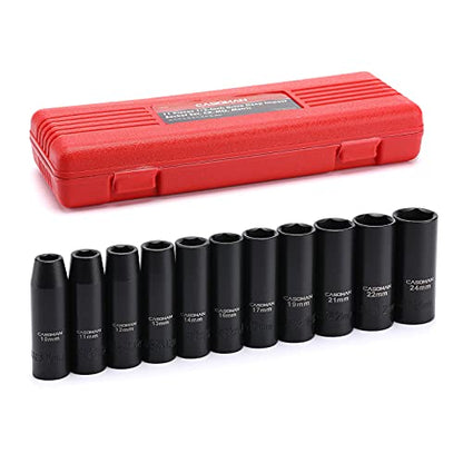 CASOMAN 11 Pieces 1/2-Inch Drive Deep Impact Socket Set, 6-Point, Metric, 10mm to 24mm - size: 10mm-24mm, Deep