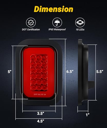 5x3 Rectangle LED Stop Brake Turn Tail Lights Halo LED Red Lens Flatbed Truck Trailer Hitch Tail Lights w/Rubber Grommet 3 Prong Trailer Wire Pigtails Plug 2Pcs