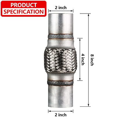 2 Pcs Exhaust Flex Pipe, 2''x 4''Stainless Steel Heavy Duty Exhaust Flex Pipe, Double Braid Exhaust Flex Tube, Overall Length 8'' - size: 2''x4''x8'', style: 2 PCS