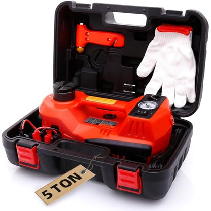 STANDTALL Electric Car Jack 5 Ton 12V Hydraulic Jack, Built-in Inflator - color: Red