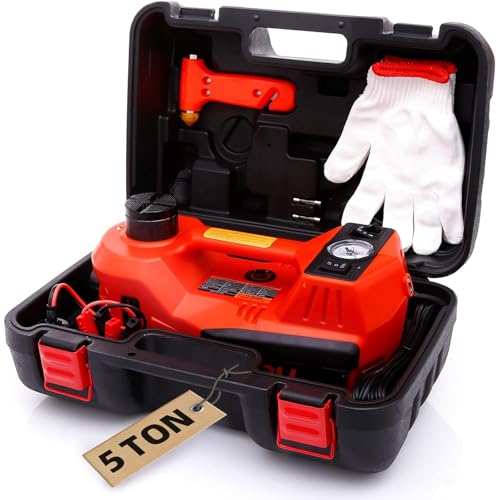 STANDTALL Electric Car Jack 5 Ton 12V Hydraulic Jack, Built-in Inflator - color: Red