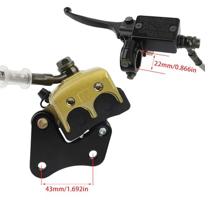 Front Disc Brake Master Cylinder Caliper Assembly with Brake Pad Compatible with 50cc 70cc 90cc 110cc 125cc SSR Chinese ATV Dirt Bike Pit Bike Quad
