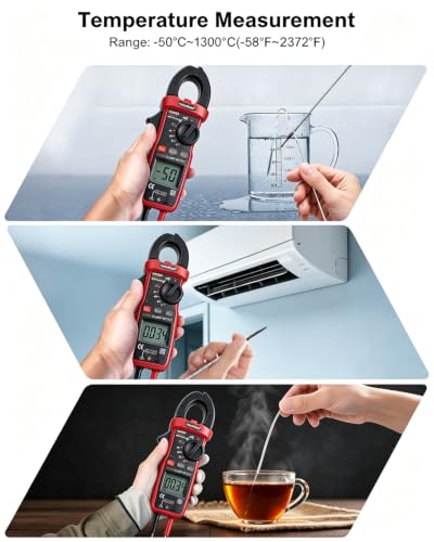 Digital Clamp Meter, 6000 Counts, Measures High AC/DC Current 600A, 600V AC/DC Voltage, Multimeter, Voltage Meter, Backlit Display, Amp Meter, Electrician Tools, with Alligator Clips