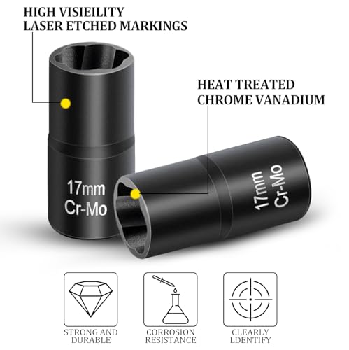 Topec 17mm Lug Nut Remover, Wheel Lock Removal Kit for Stripped Bolt & Rounded Nut, 1/2" Drive | Hand Tools Only (≤200NM) - style: 17MM
