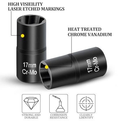 Topec 17mm Lug Nut Remover, Wheel Lock Removal Kit for Stripped Bolt & Rounded Nut, 1/2" Drive | Hand Tools Only (≤200NM) - style: 17MM