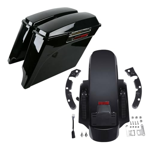 TCT-MOTORPARTS 5" Stretched Saddlebags & LED CVO Rear Fender System - color: Smoked Led Fender+Saddlebag w/ Soild Lids, size: Fit for 2009-2013 Touring Models