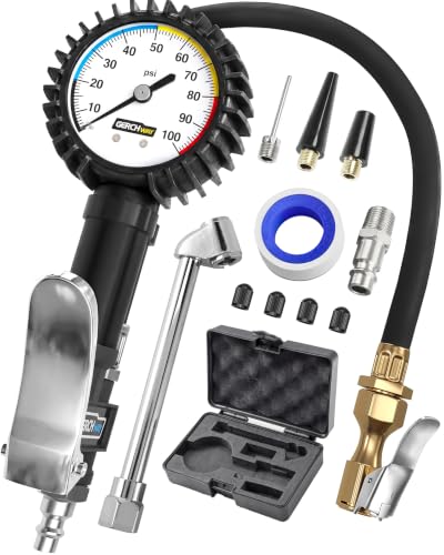 Air Chuck with Tire Pressure Gauge and Inflator for Air Compressor 100 PSI - size: Extended