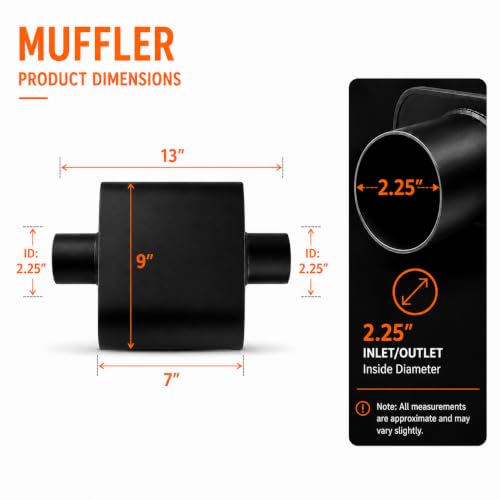 Pair of 2.25" ID Center/Center Single Chamber Mufflers, Aluminized Steel - color: BLACK, size: 2.25 Inch